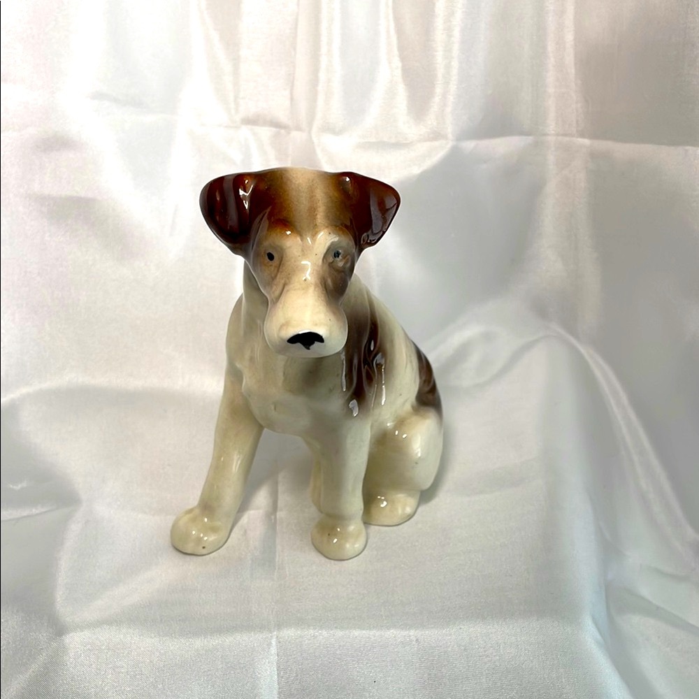 Vintage Brown and White Ceramic Terrier Figurine Made in Japan